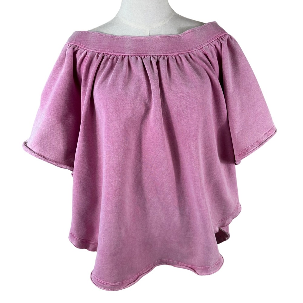 Free People Sweatshirt Women XS Pink Boho Balletcore Mineral Wash Off Shoulder